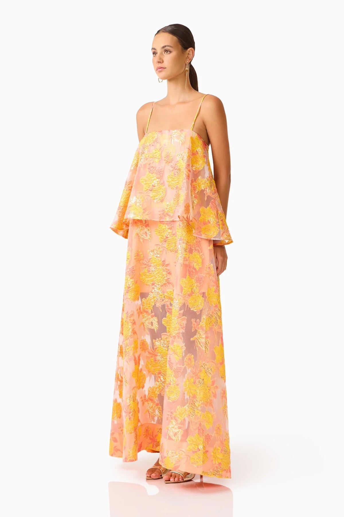 Elliatt - Elysia Tiered Gown in Orange Floral