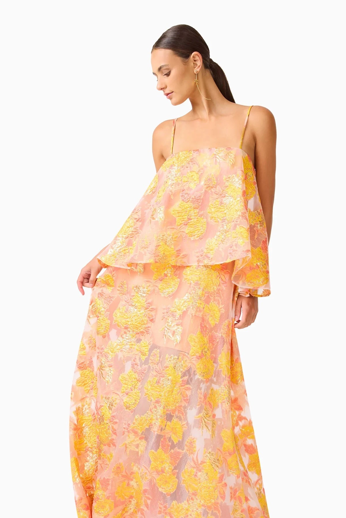 Elliatt - Elysia Tiered Gown in Orange Floral