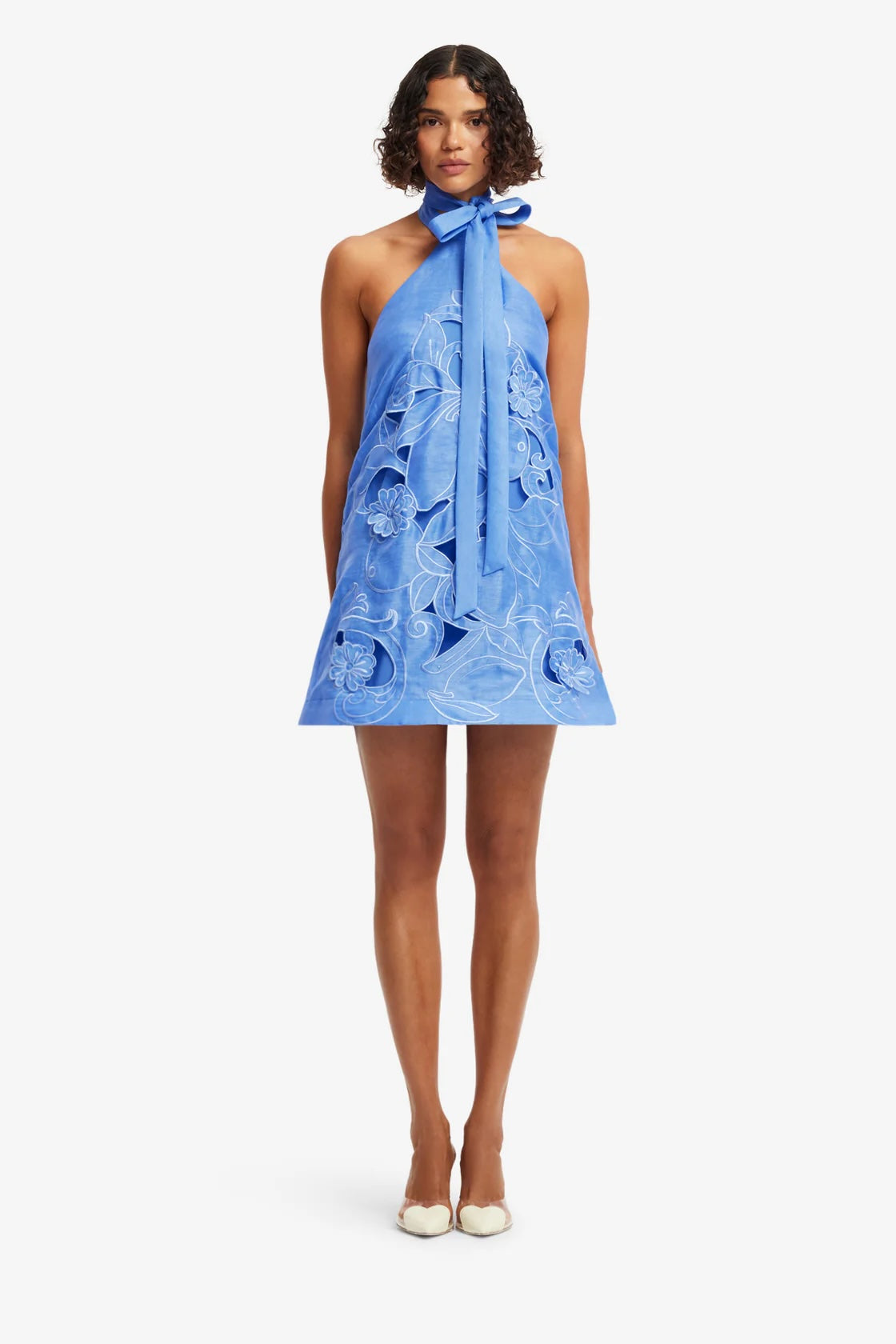 Leo Lin - Appliqué Halterneck Mini Dress