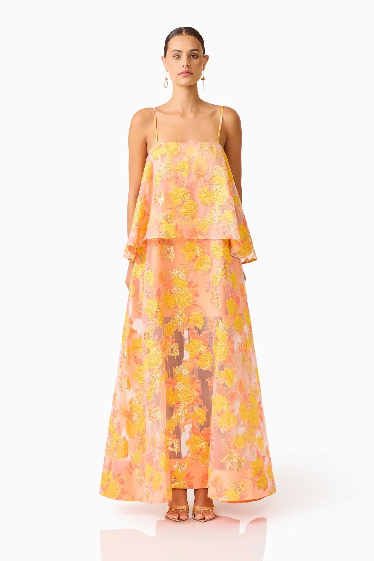 Elliatt - Elysia Tiered Gown in Orange Floral
