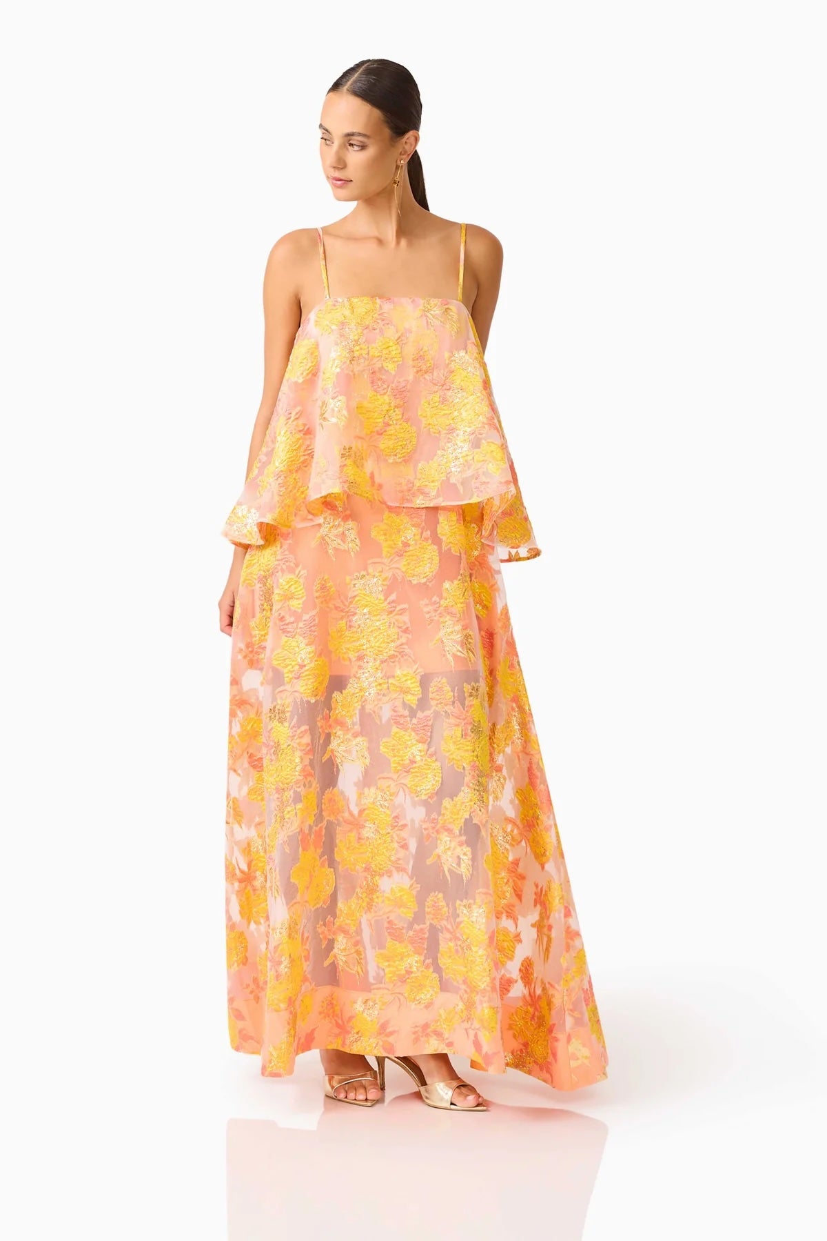 Elliatt - Elysia Tiered Gown in Orange Floral
