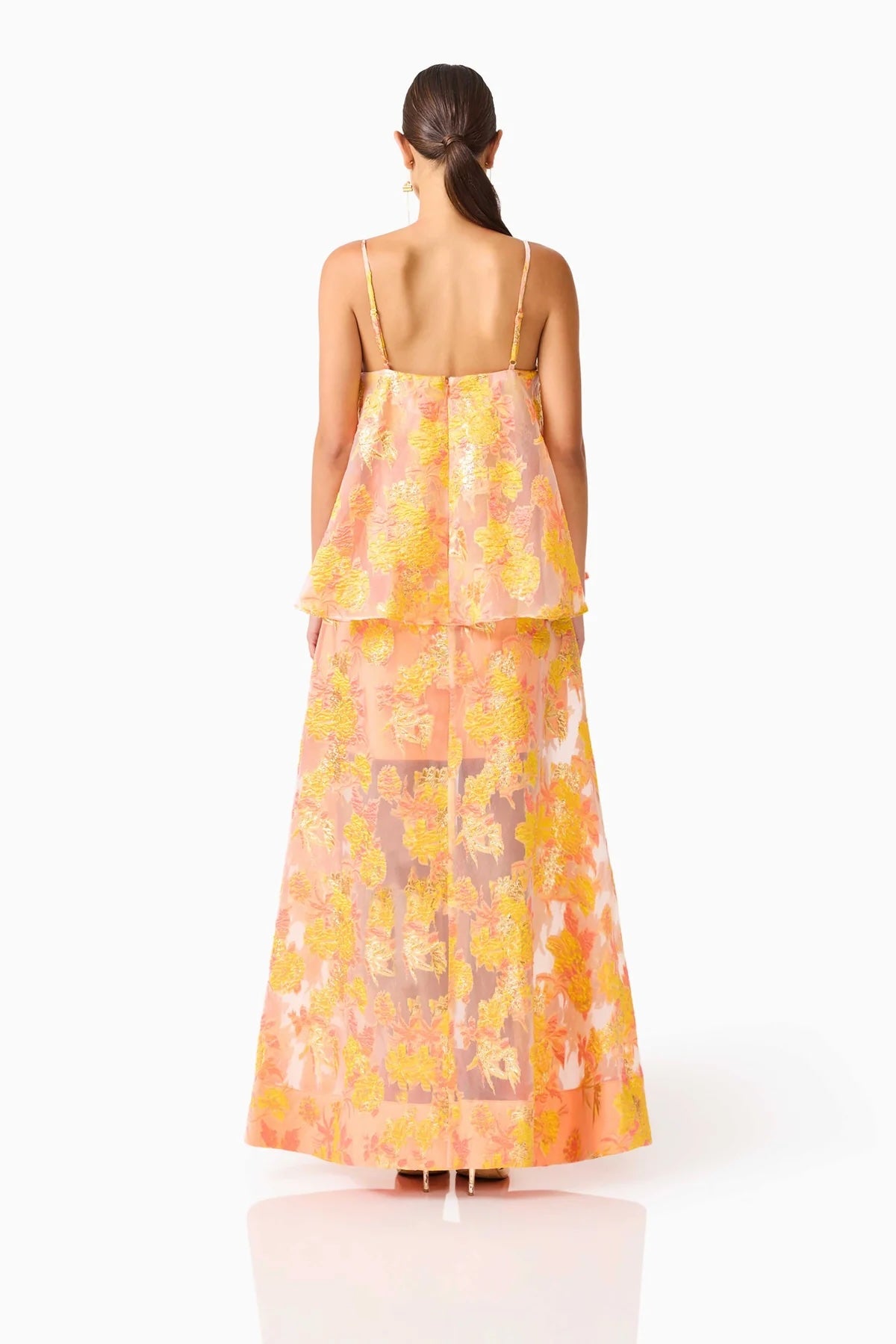 Elliatt - Elysia Tiered Gown in Orange Floral