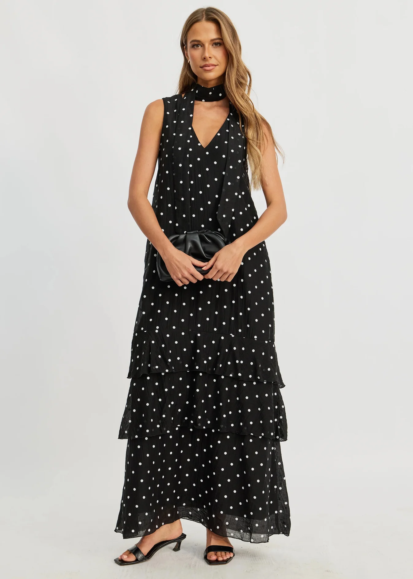 AFH - Maisie Polka-Dot Frill Maxi Dress