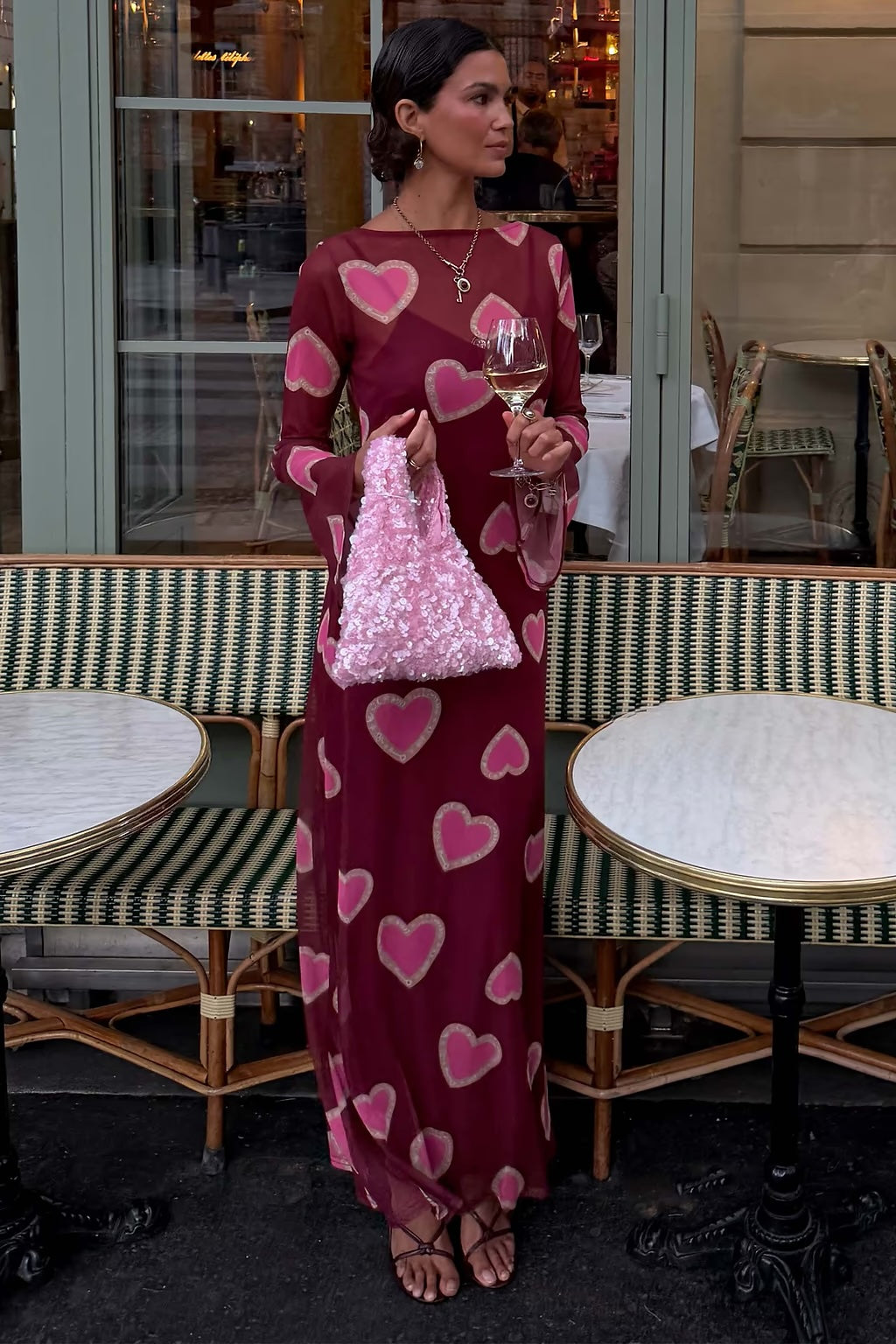 Never Fully Dressed - Burgundy Hearts Aria Mesh Dress